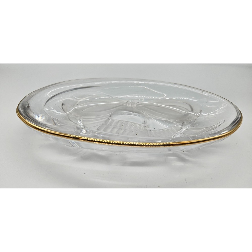 Mikasa Studio Nova Oval Glass Dish Gold Gilt Rim Bells And Ribbons Design 7" - Picture 8 of 11